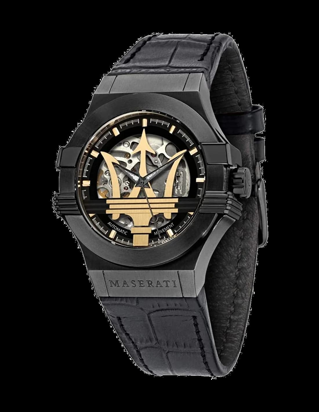 Montre Maserati R8821108027 cadran squelette noir dévoilant le mouvement automatique, style sport chic
