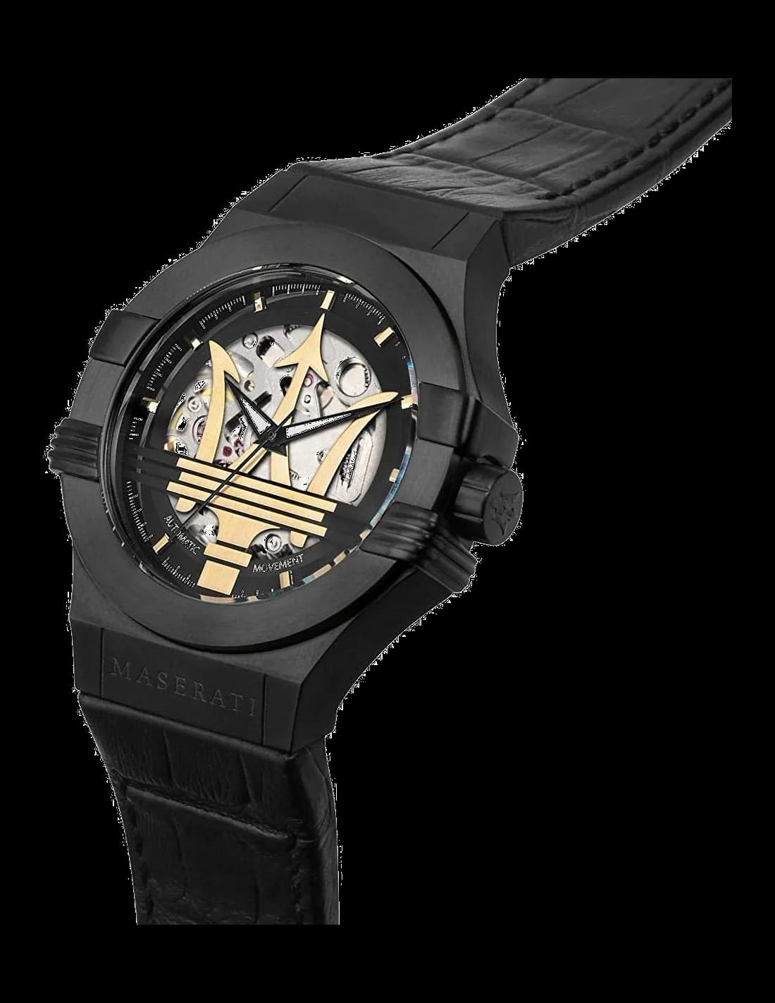 Cadran Maserati R8821108027 squelette noir avec index bâtons et aiguilles squelettées, complication date