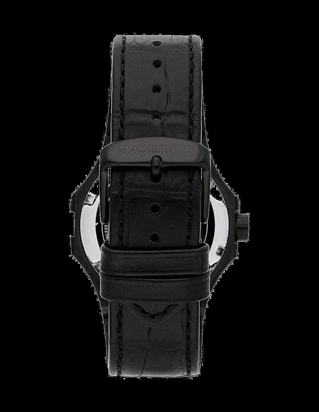 Bracelet Maserati R8821108027 cuir noir avec surpiqûres contrastées et boucle ardillon en acier