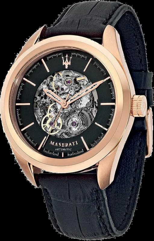 Montre Maserati R8821112001 avec cadran squelette laissant voir le mouvement automatique, style sportif et élégant