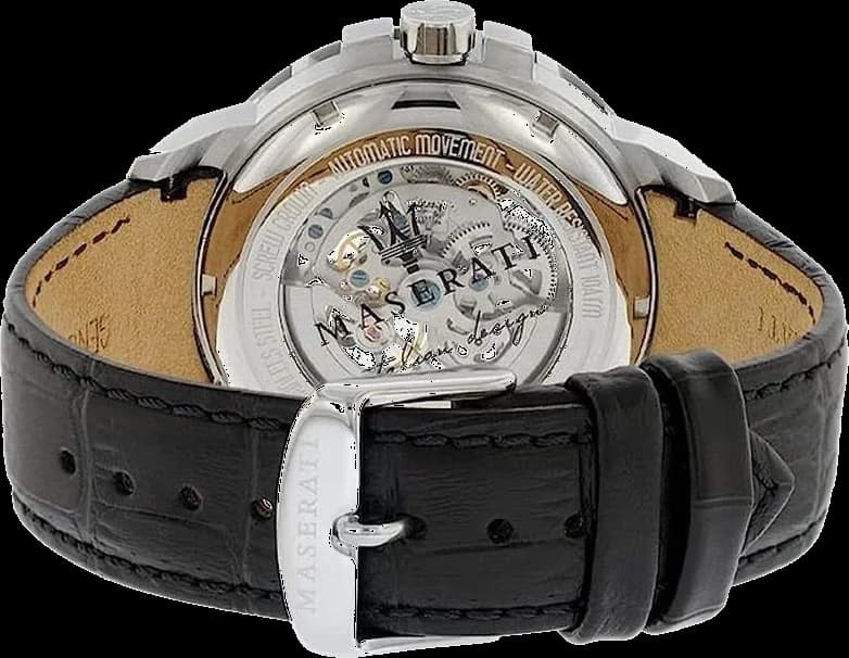 Bracelet Maserati R8821119002 en cuir noir cousu main avec coutures contrastantes et boucle ardillon en acier