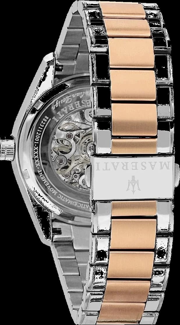 Bracelet Maserati R8823112001 en acier inoxydable brossé avec boucle déployante et inserts noirs