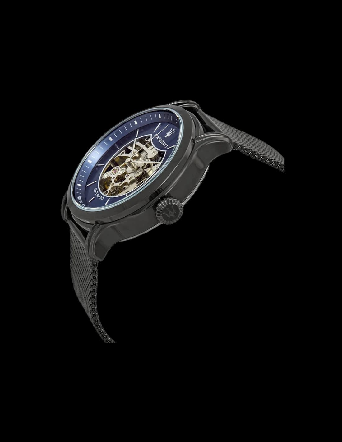 Bracelet Maserati R8823118002 en maille milanaise acier noir, fermoir déployant ajustable, confort et sécurité