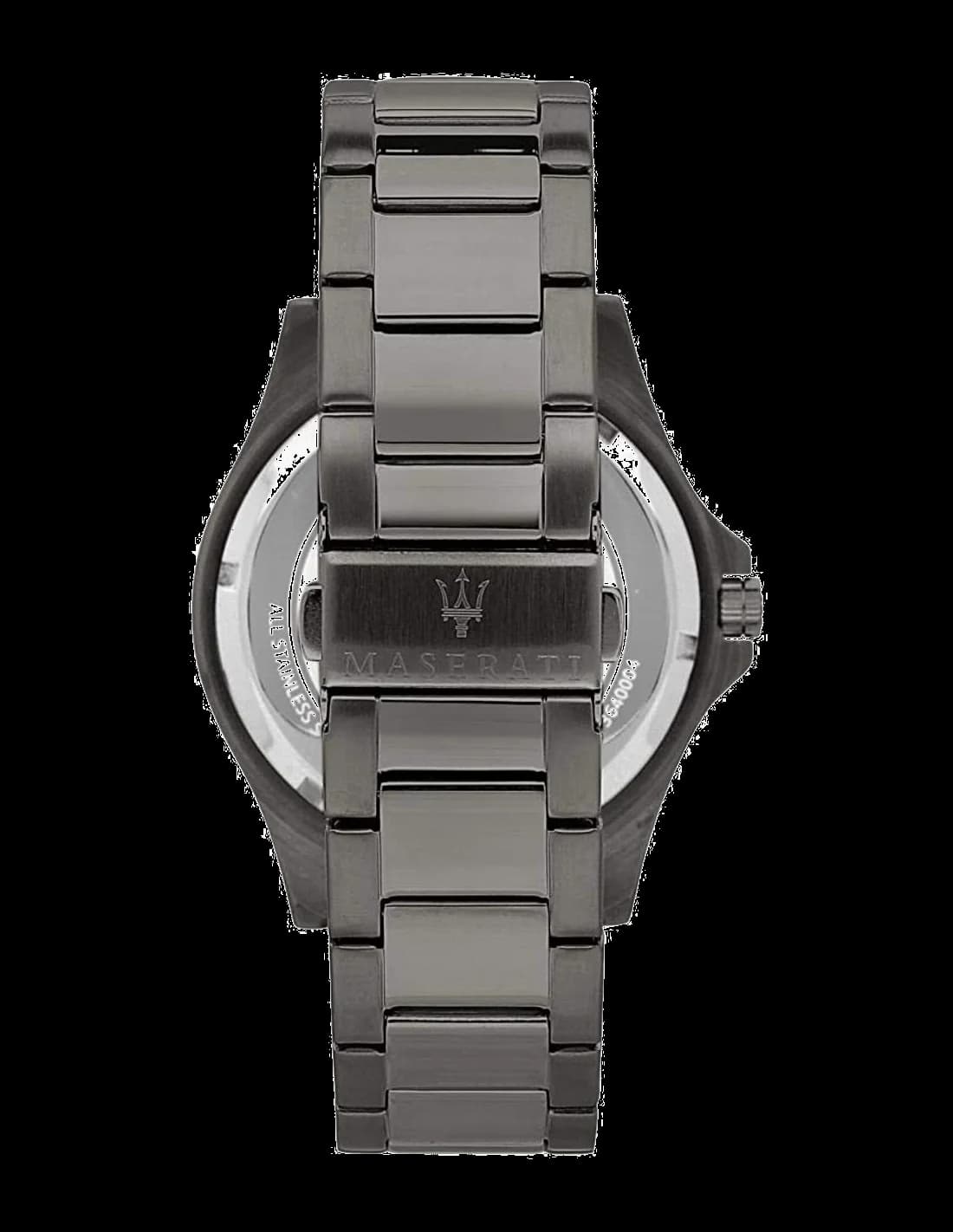 Bracelet Maserati R8823140001 en cuir noir à surpiqûres contrastées, boucle ardillon en acier gravée du trident