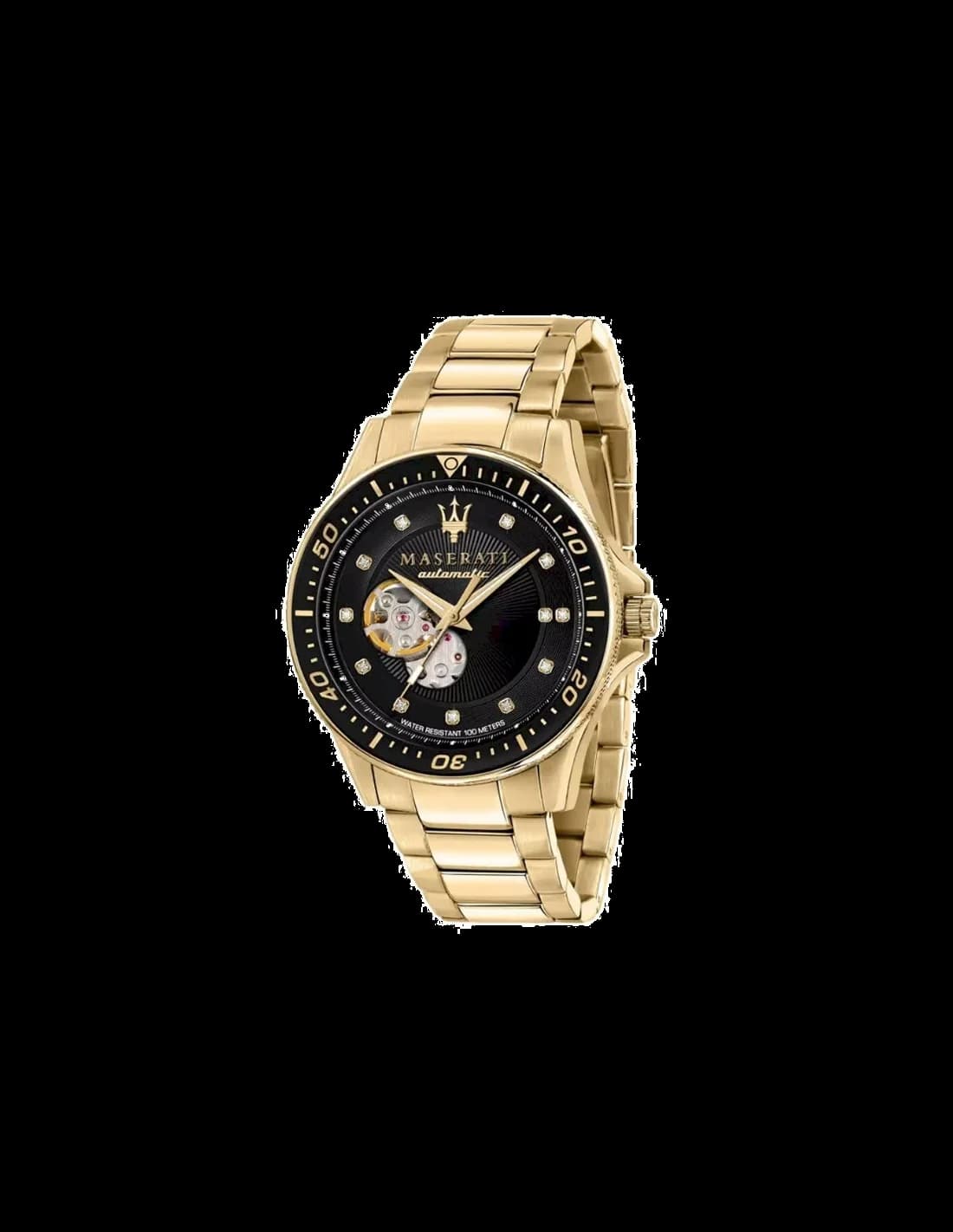 Montre Maserati R8823140003 au cadran noir soleillé et index bâton appliqués, style sport élégant