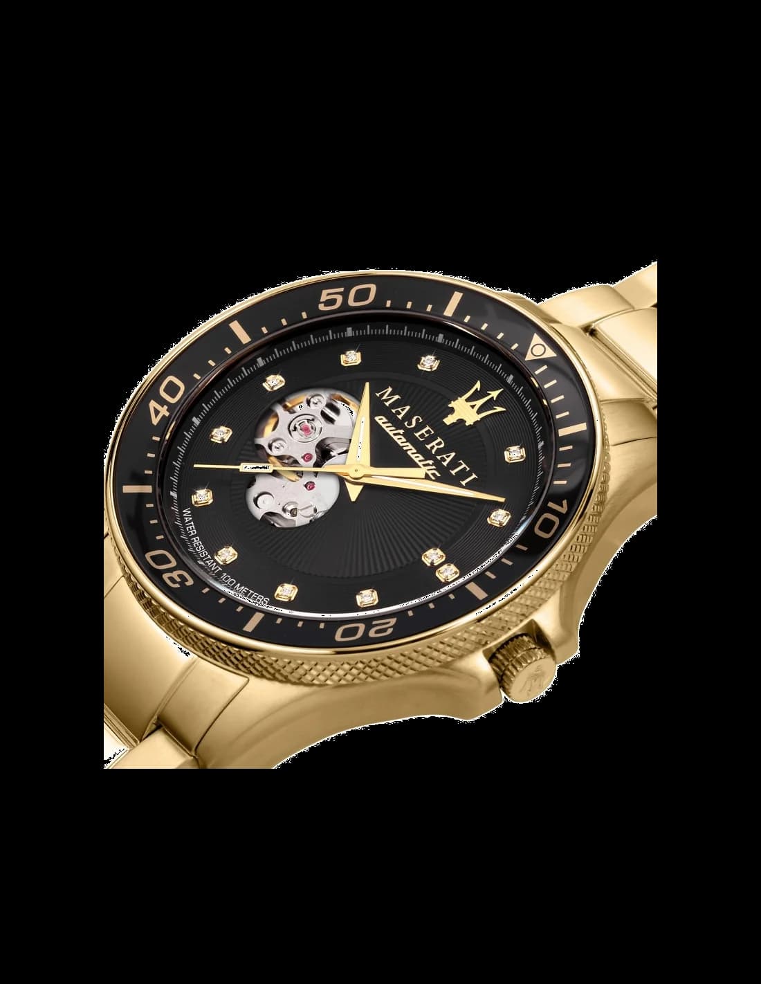 Cadran Maserati R8823140003 avec compteurs chronographe et guichet date à 4h30, aiguilles squelettes