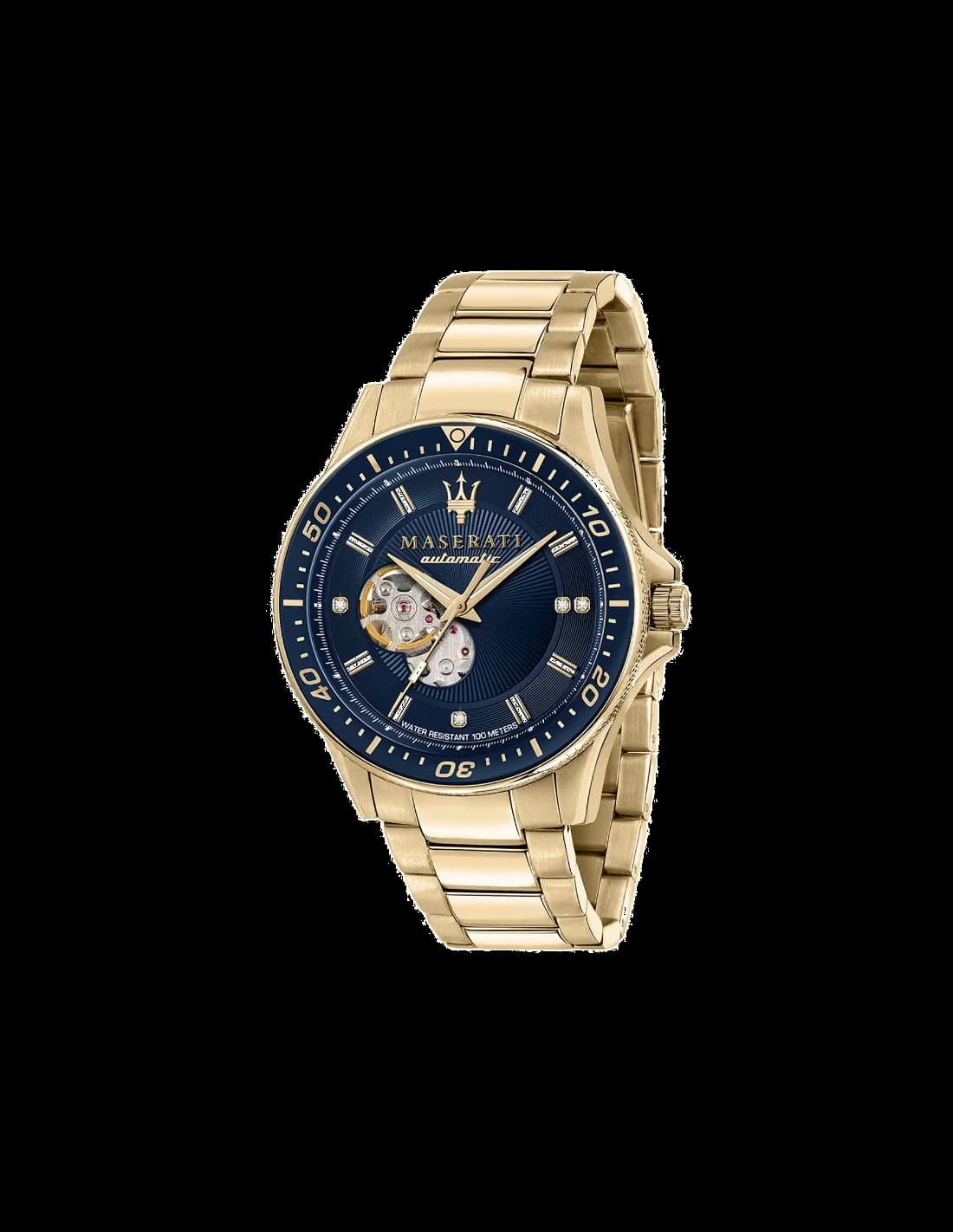 Montre Maserati R8823140004 avec cadran noir soleillé et index bâtons argentés, style sport chic