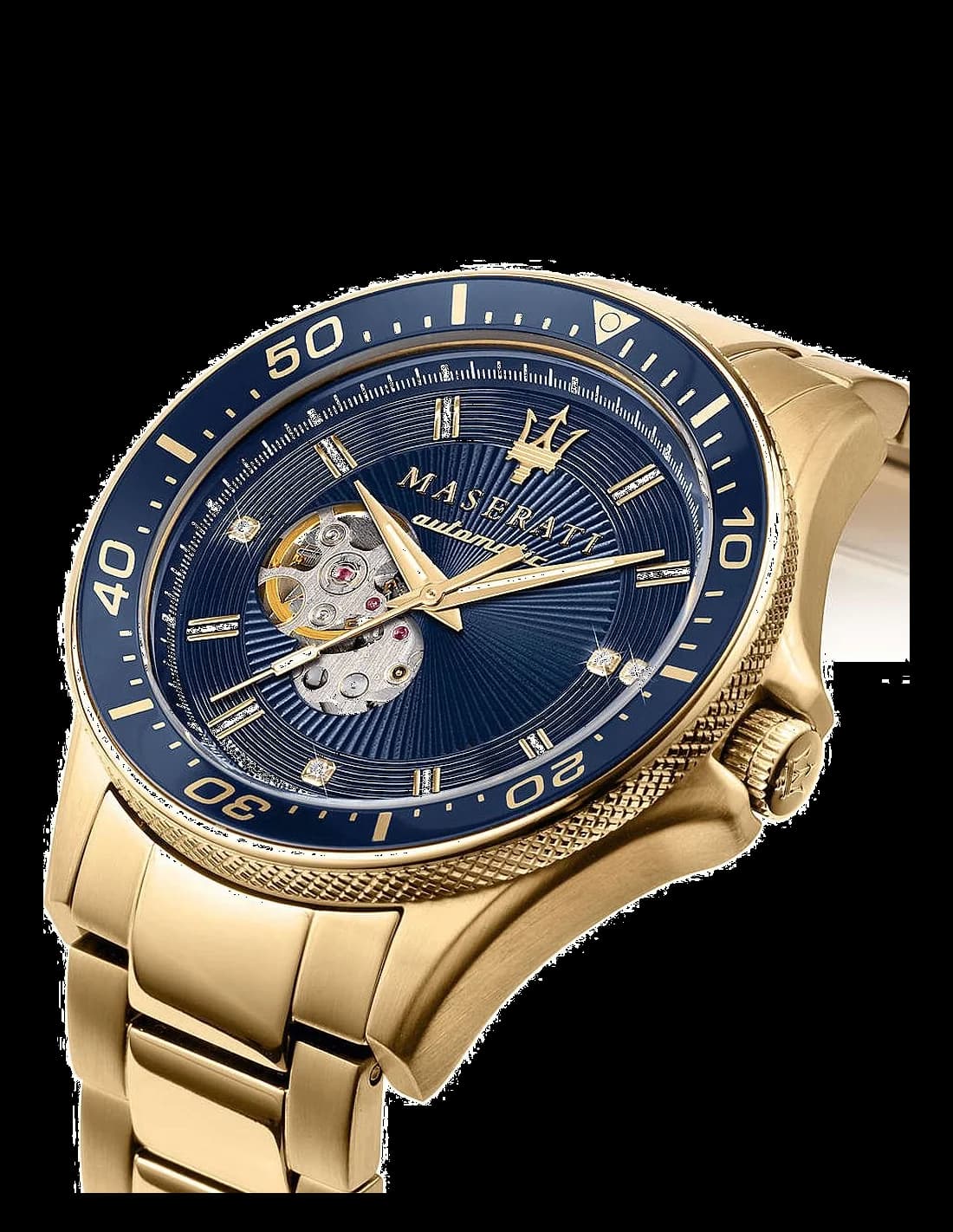 Cadran Maserati R8823140004 présentant des index appliques, aiguilles dauphines et guichet date à 3h