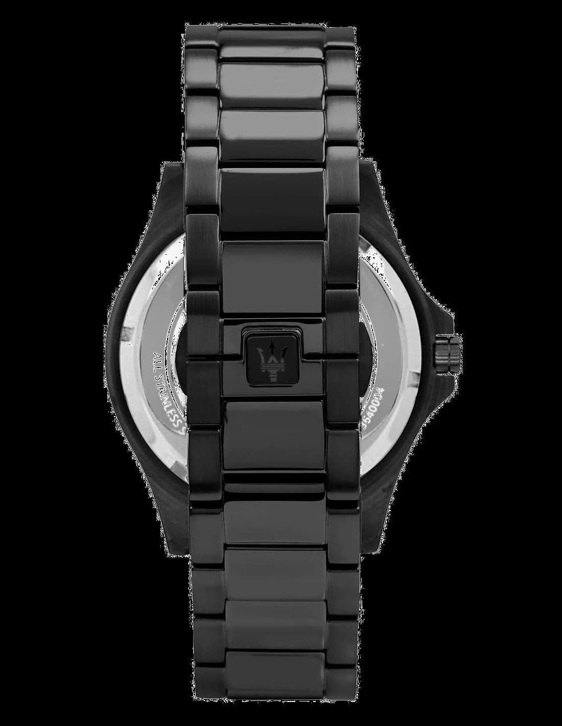 Bracelet Maserati R8823140005 en cuir noir cousu main, boucle déployante en acier gravée du trident Maserati
