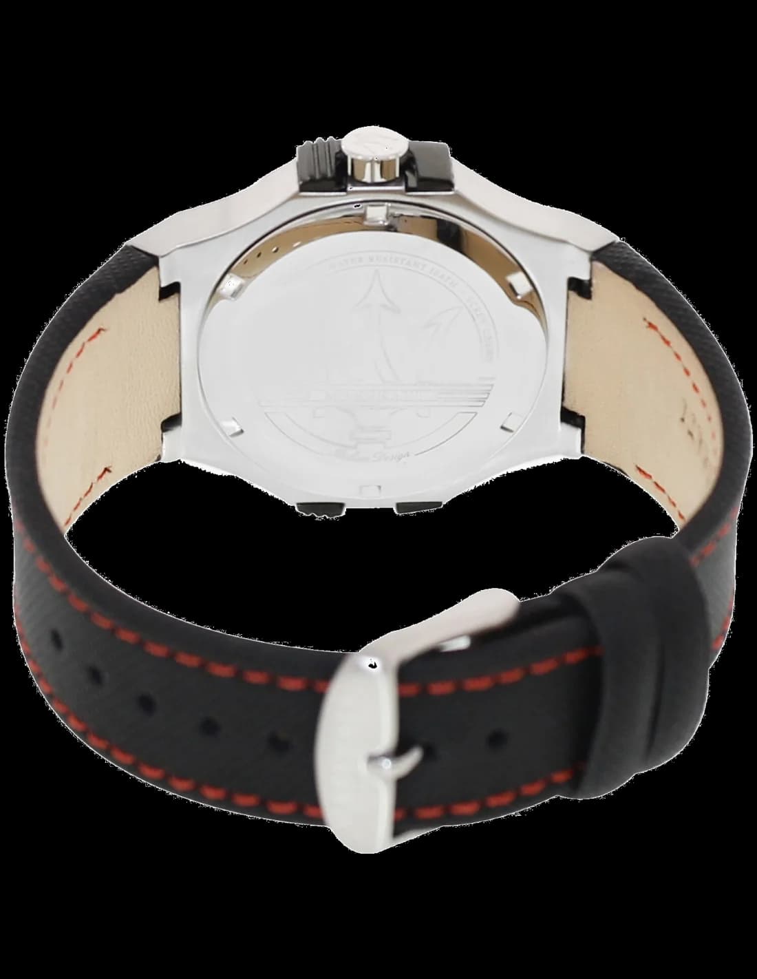 Bracelet Maserati R8851108001 en cuir noir à surpiqures rouges, boucle ardillon acier