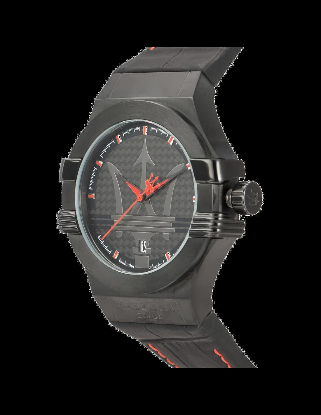 Boîtier Maserati R8851108010 acier inoxydable brossé 43mm, lunette fixe lisse, verre saphir, couronne signée