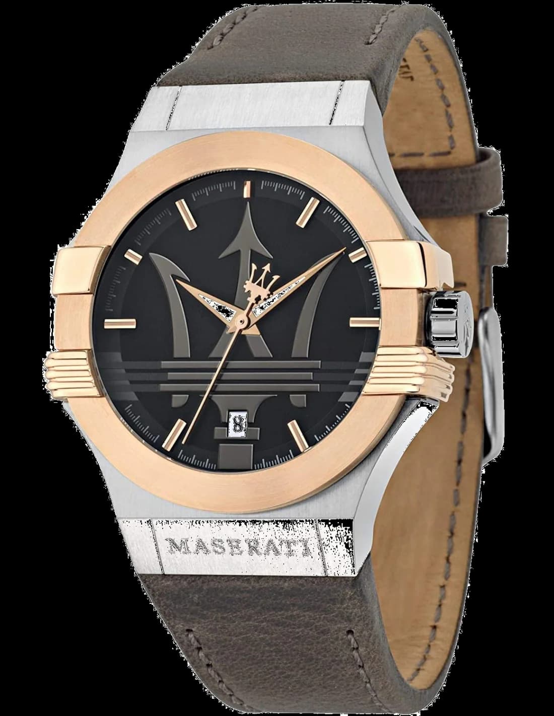 Montre Maserati R8851108014 avec cadran noir soleillé, aiguilles luminescentes et index bâtons, style sport chic
