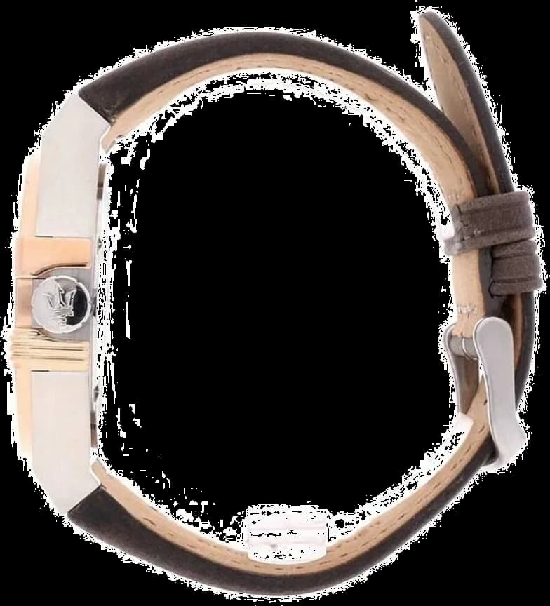 Bracelet Maserati R8851108014 en cuir marron cousu, boucle ardillon acier, texture grainée, aspect vintage