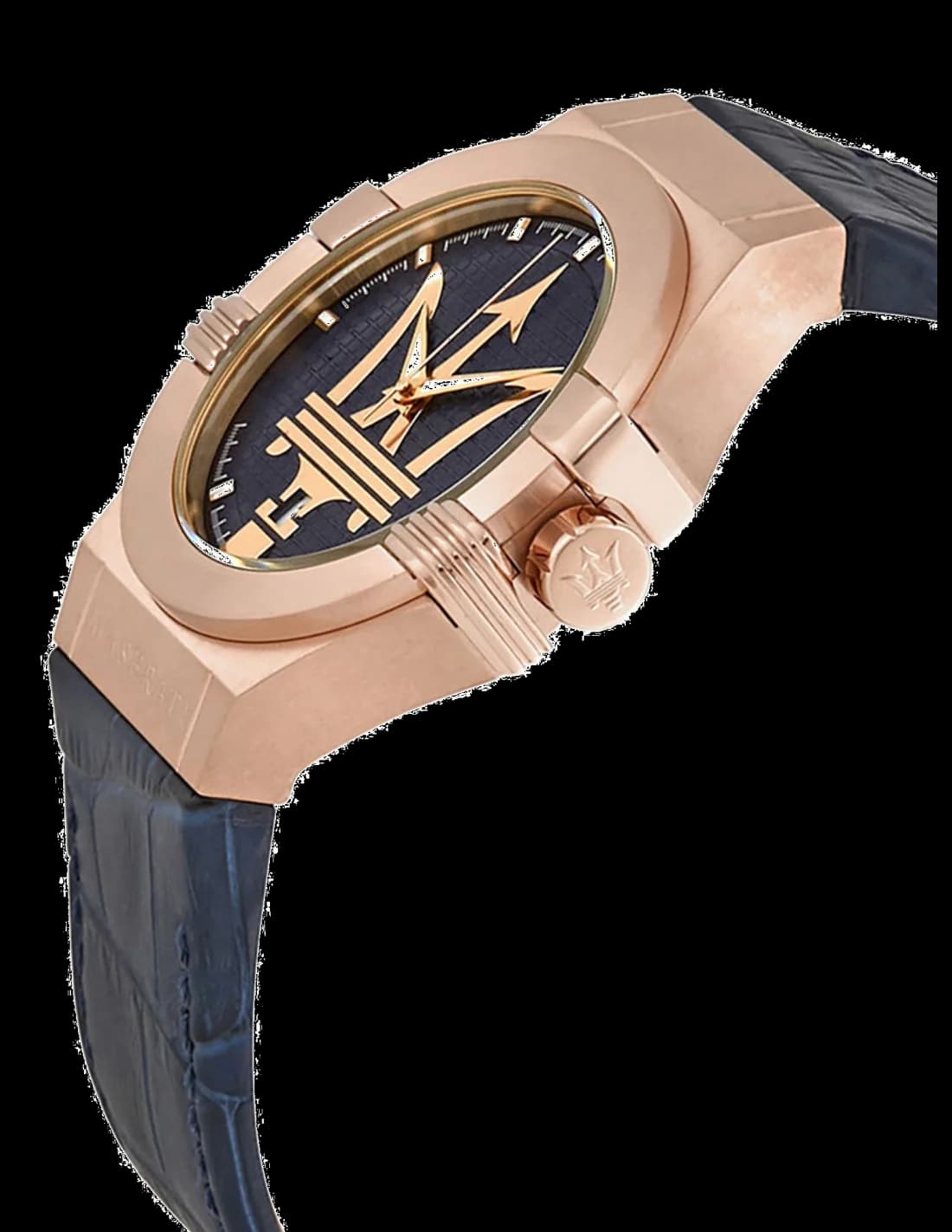 Cadran Maserati R8851108027 aux index bâtons et chiffres romains, date à 3h et logo trident