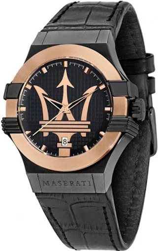 Montre Maserati R8851108032 au cadran noir soleillé avec accents or rose et index appliqués
