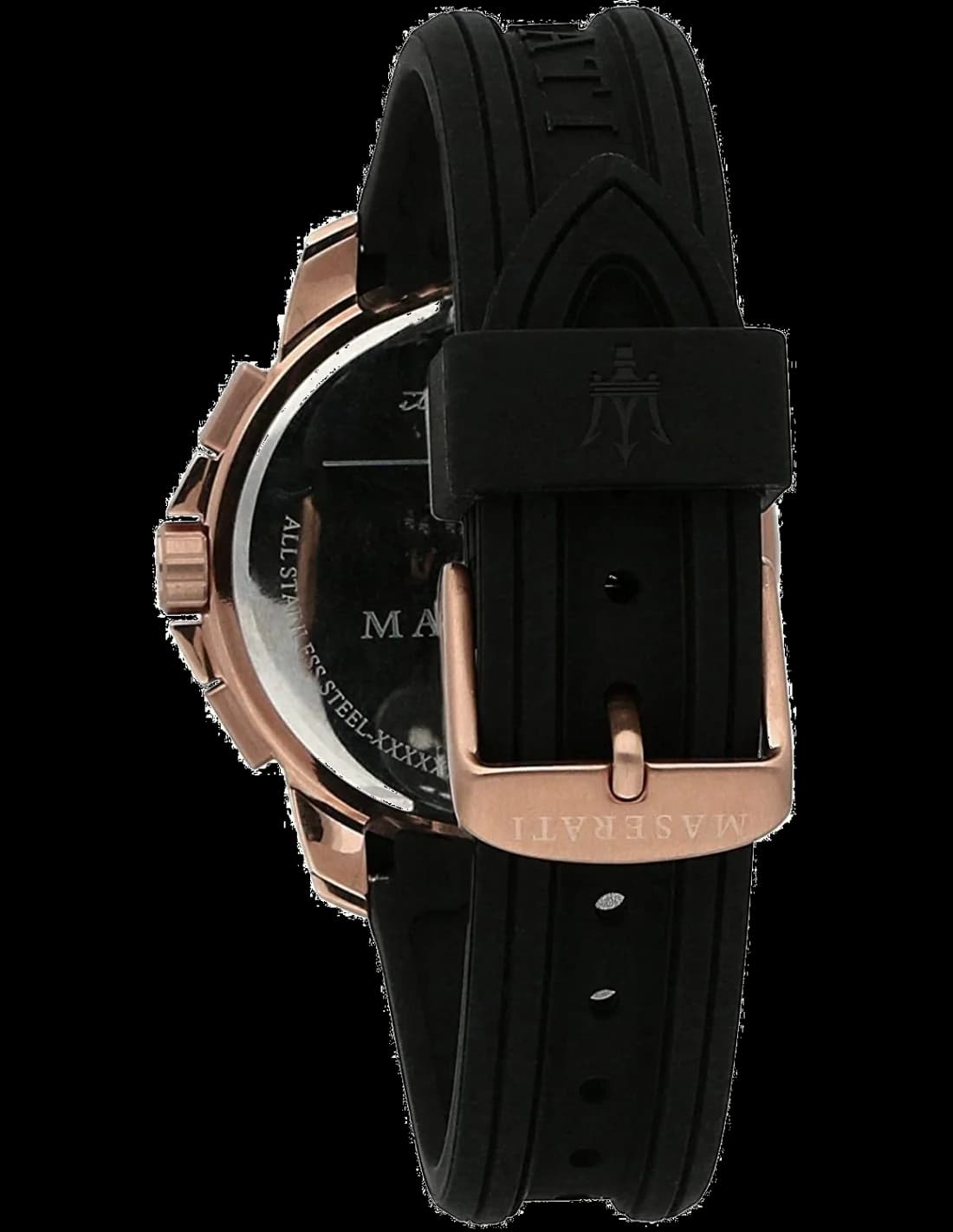 Cadran Maserati R8851123008 noir à index appliqués or rose, aiguilles luminescentes, compteurs chrono et date à 4h30