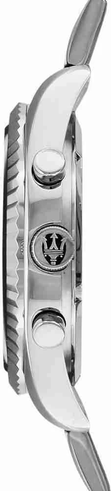 Boîtier Maserati R8853100011 en acier de 44 mm, lunette fixe lisse, verre saphir, couronne gravée