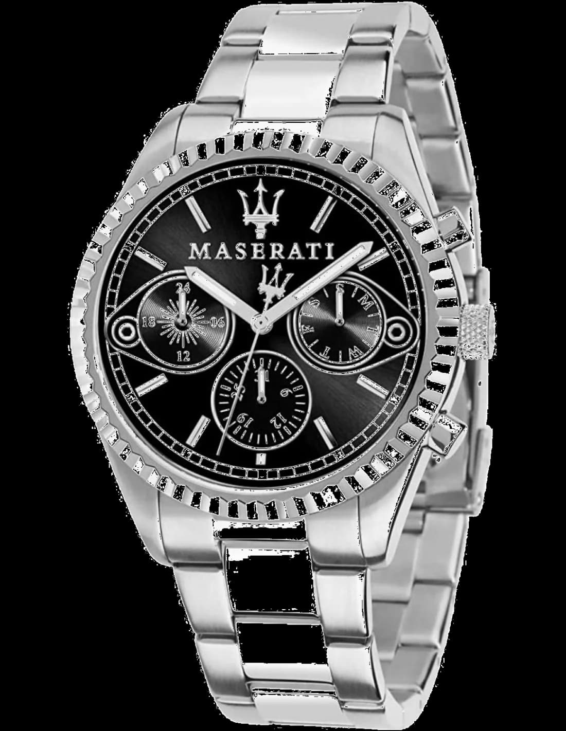 Montre Maserati R8853100014 avec cadran bleu soleil, index appliqués et aiguilles luminescentes