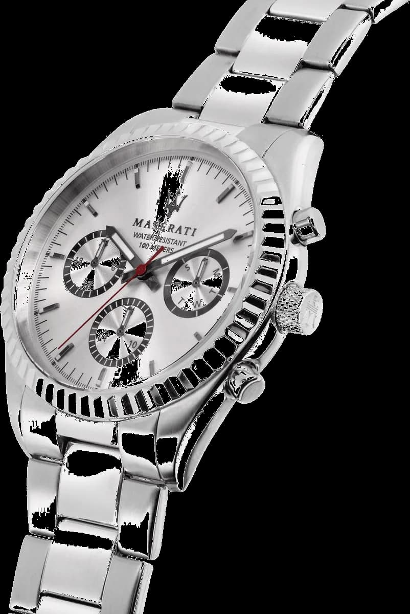 Cadran Maserati R8853100018 avec index bâtons et aiguilles squelettes, date à 3h et logo trident