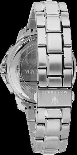 Bracelet Maserati R8853100023 en acier brossé avec maillons alternés, fermoir déployant signé Maserati et poussoir de sécurité