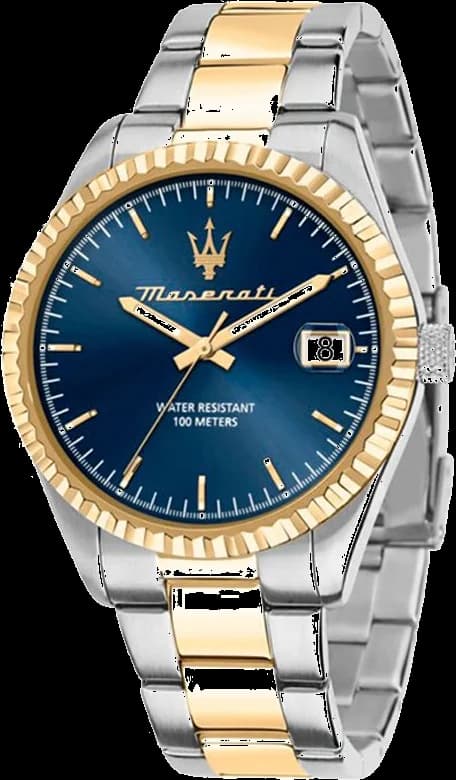 Montre Maserati R8853100027 avec cadran bleu soleillé et acier bicolore