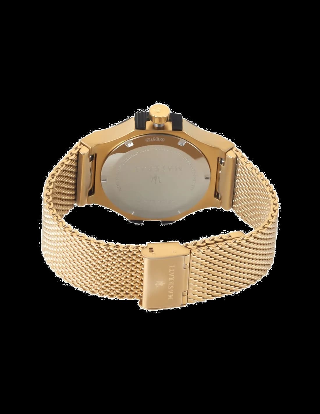 Bracelet Maserati R8853108006 en acier doré, maille milanaise souple, boucle déployante, finition polie