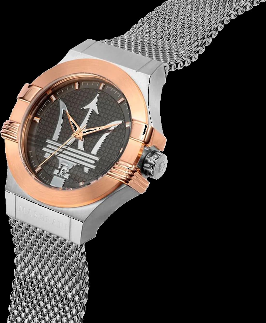 Cadran Maserati R8853108007 avec index bâtons argentés et aiguilles dauphine, date à 3h