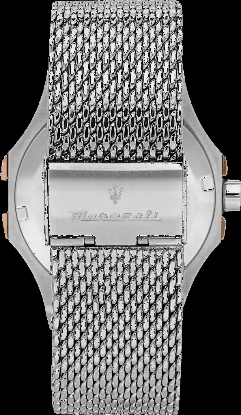 Bracelet Maserati R8853108007 en acier maille milanaise grise, fermoir déployant, finition tissée