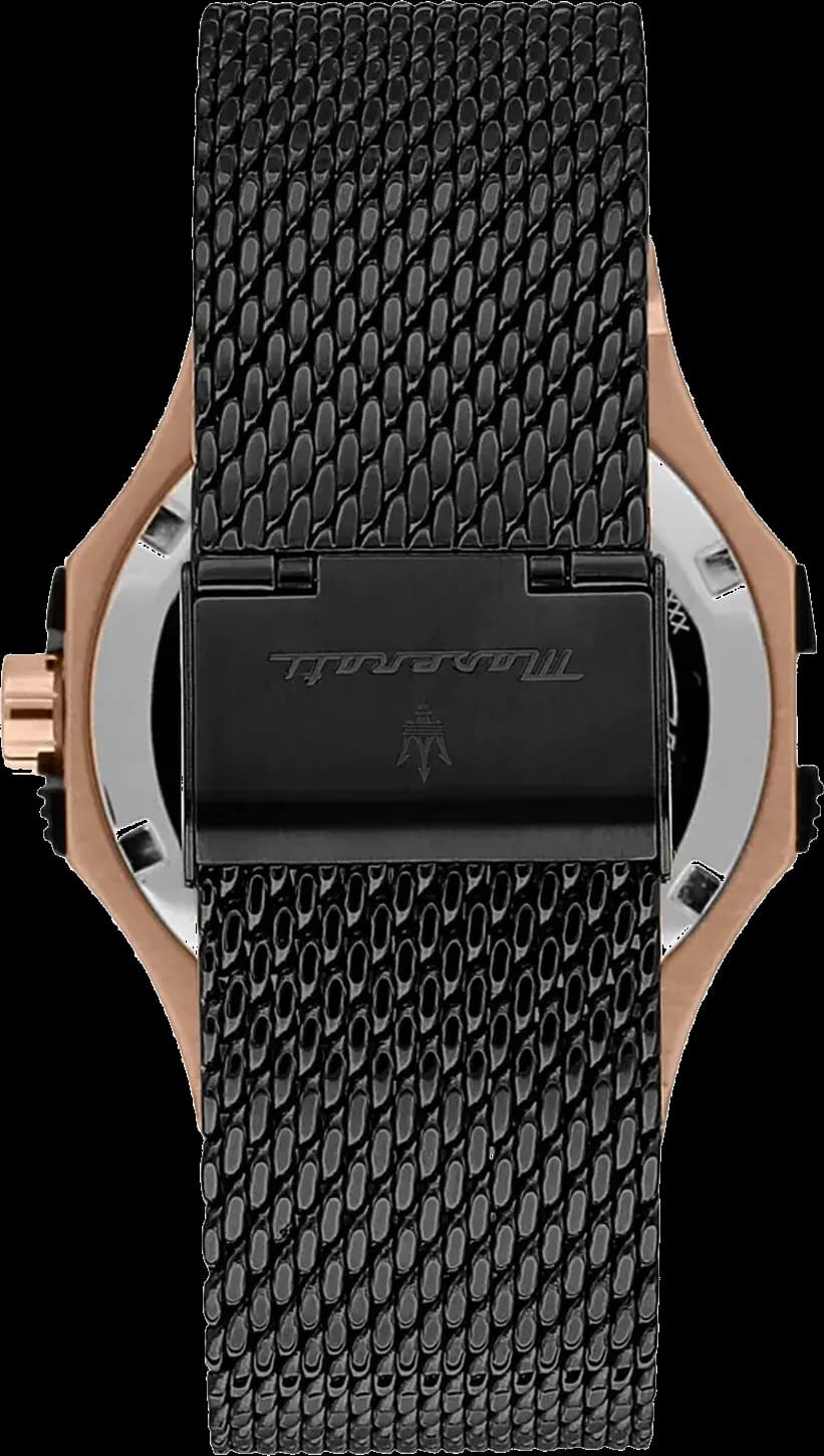 Bracelet Maserati R8853108010 en acier inoxydable à mailles milanaises, finition brossée, fermoir déployant, confortable