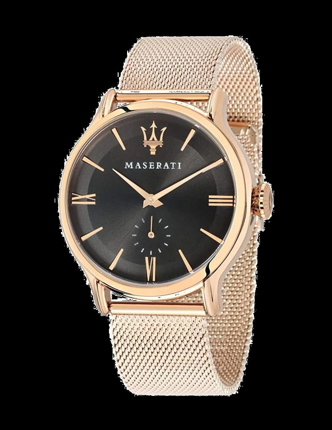 Montre Maserati R8853118004 avec son cadran noir élégant et son boîtier or rose, un style masculin raffiné