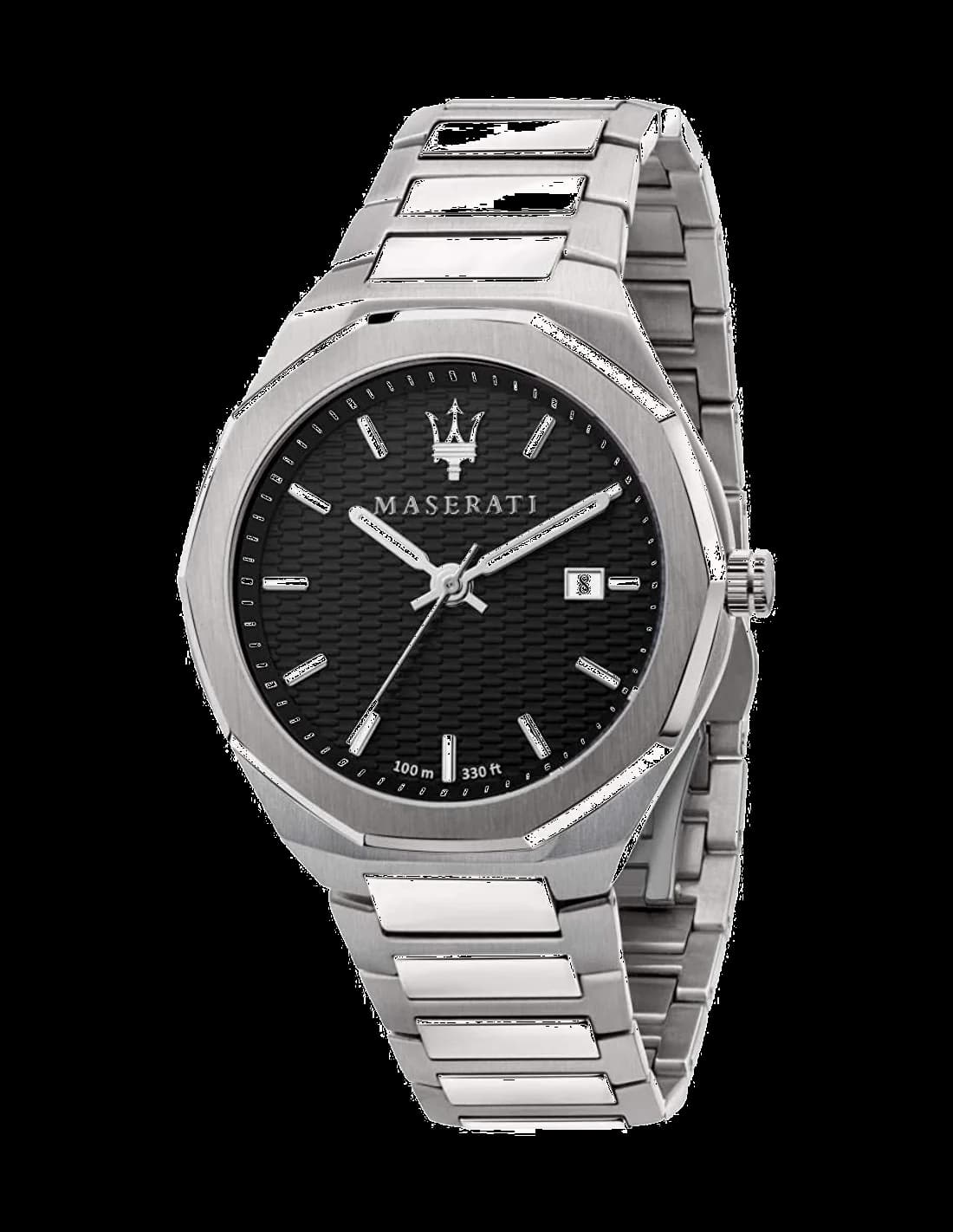Montre Maserati R8853142003 au cadran noir élégant avec index argentés, style sport chic