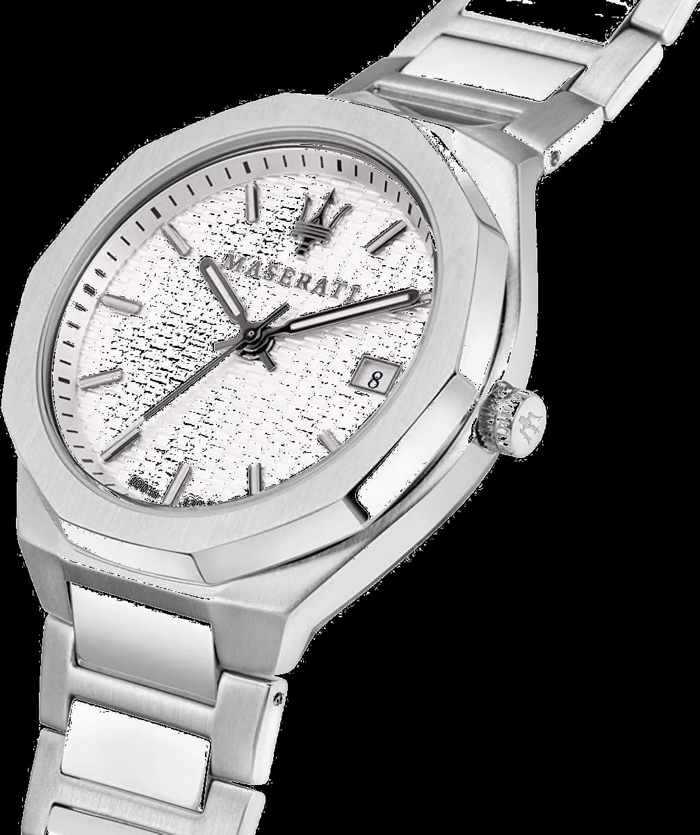 Cadran Maserati R8853142005 index bâtons aiguilles argent date 3h mouvement quartz