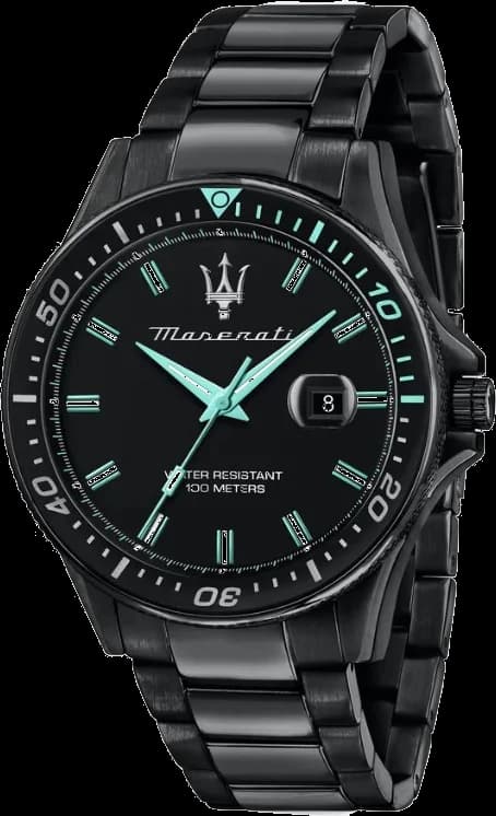 Montre Maserati R8853144001 au cadran bleu soleil et boîtier acier noir, style sport chic
