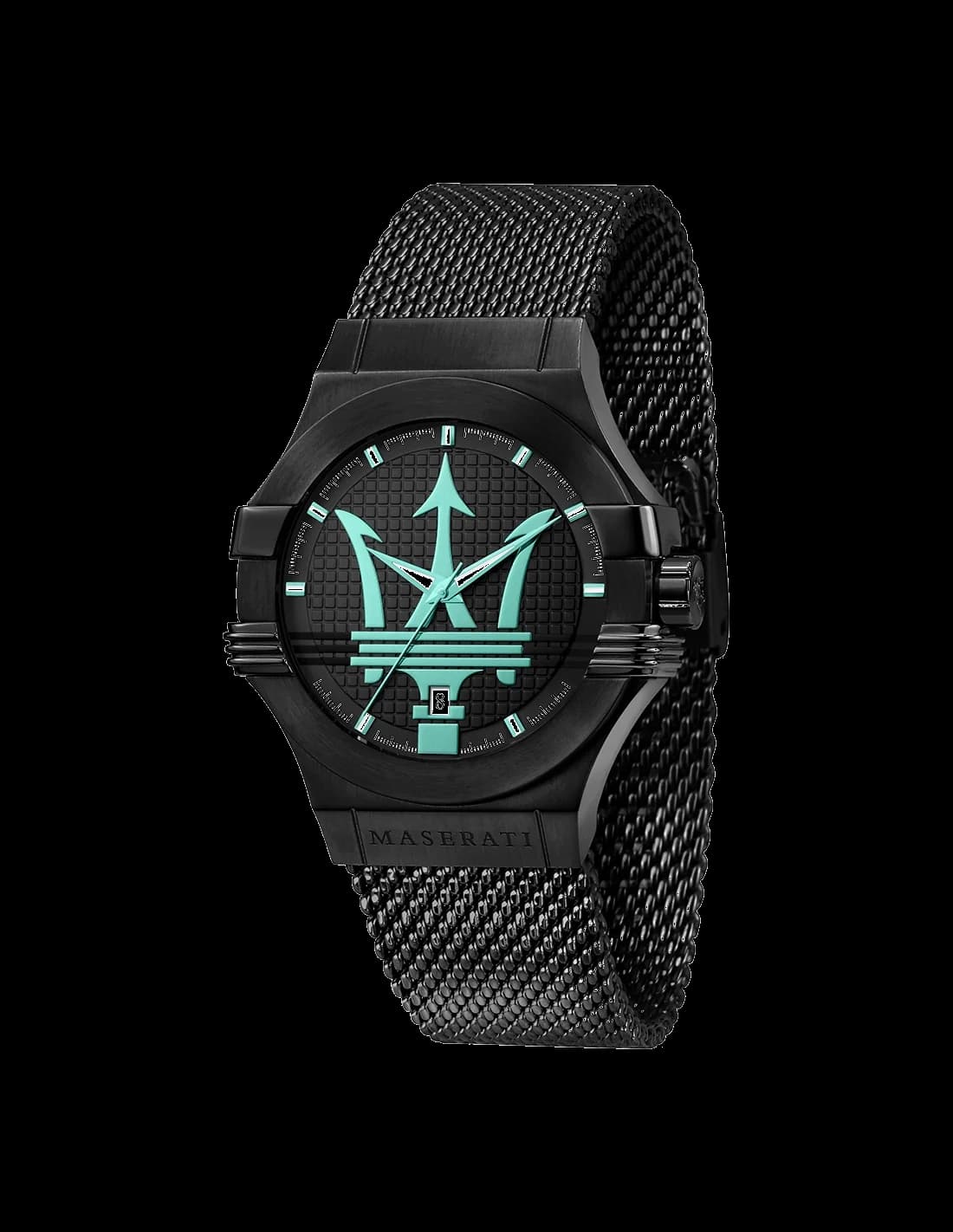 Montre Maserati R8853144002 avec cadran bleu aqua, acier noir et style sport chic