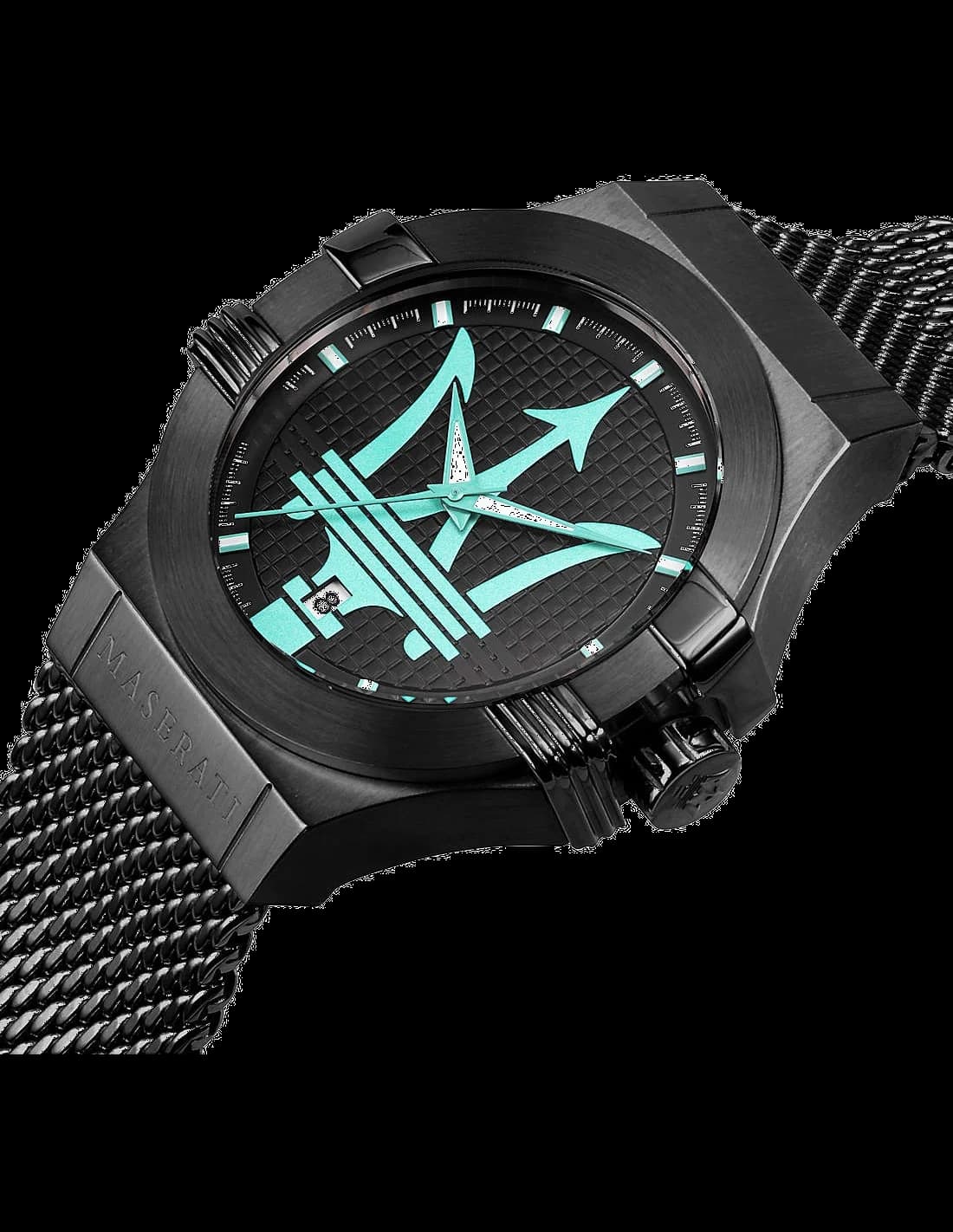 Cadran Maserati R8853144002 aux index appliques, aiguilles luminescentes et guichet date à 3h