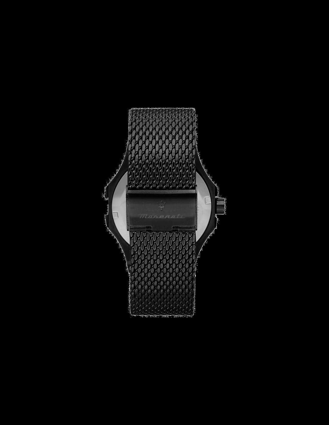 Boîtier Maserati R8853144002 en acier noir, lunette lisse et verre saphir, profil épuré