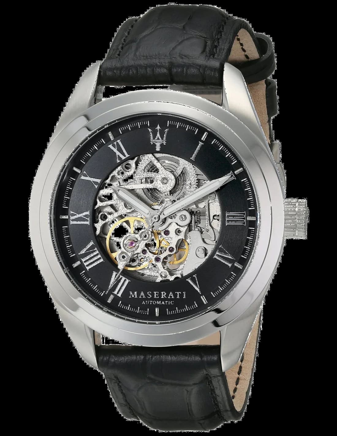 Montre Maserati R8871612001 avec cadran squelette noir et détails rouges, style sport élégant