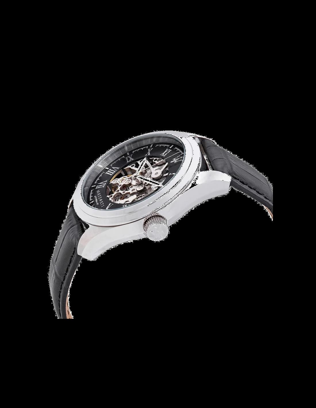 Cadran Maserati R8871612001 squelette laissant voir le mouvement automatique, index bâtons et aiguilles squelettées
