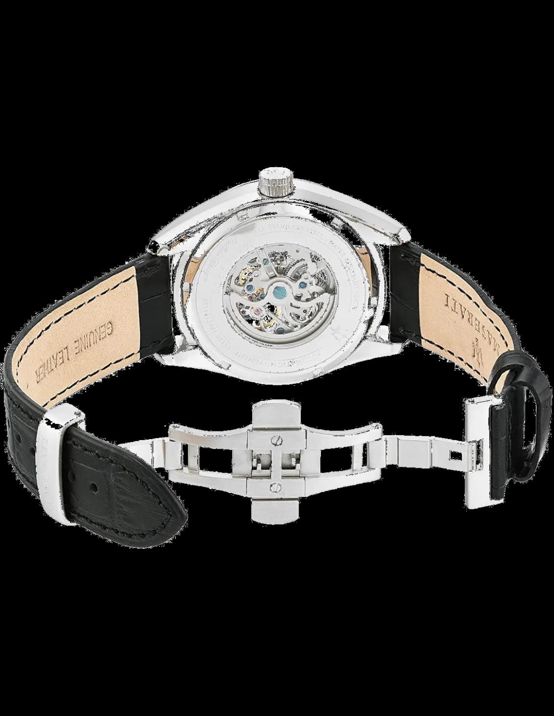 Bracelet Maserati R8871612001 en cuir noir avec surpiqûres rouges et boucle déployante en acier