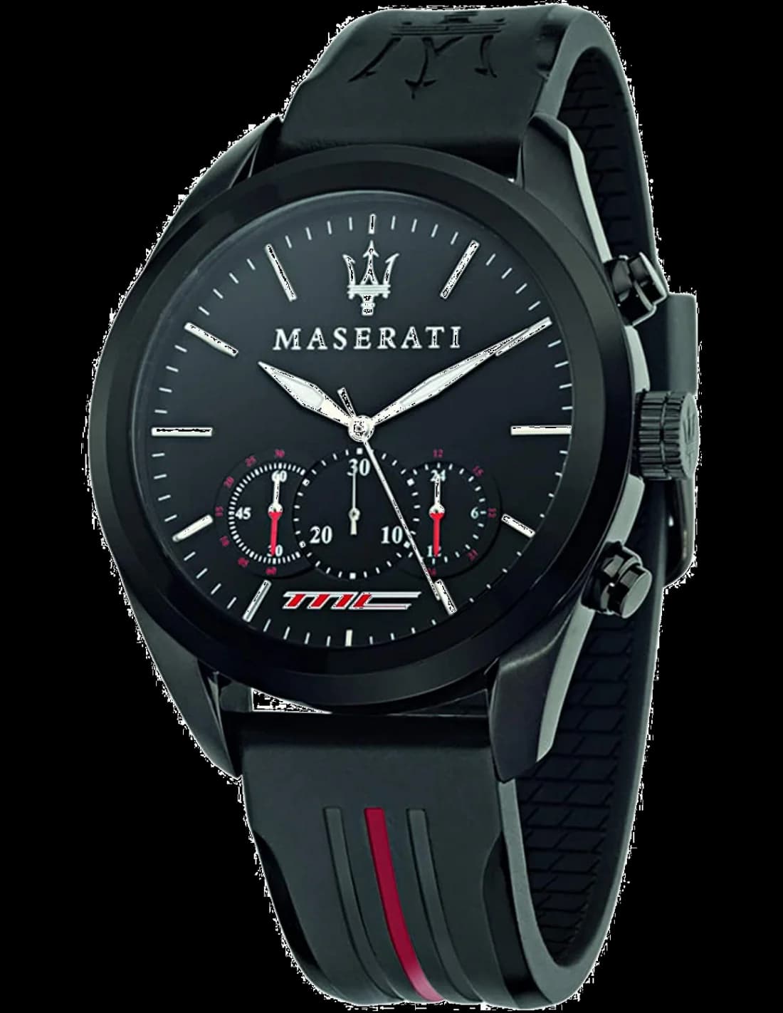 Montre Maserati R8871612004 avec cadran noir soleillé et logo Maserati au centre, style sportif élégant