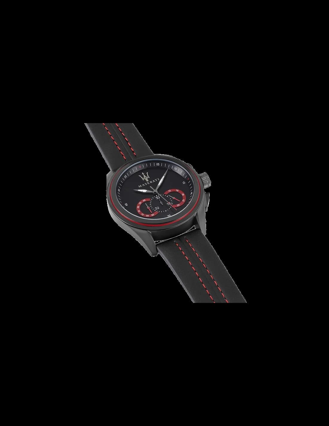 Bracelet Maserati R8871612023 en cuir marron à surpiqûres rouges, boucle ardillon acier, aspect vintage racing