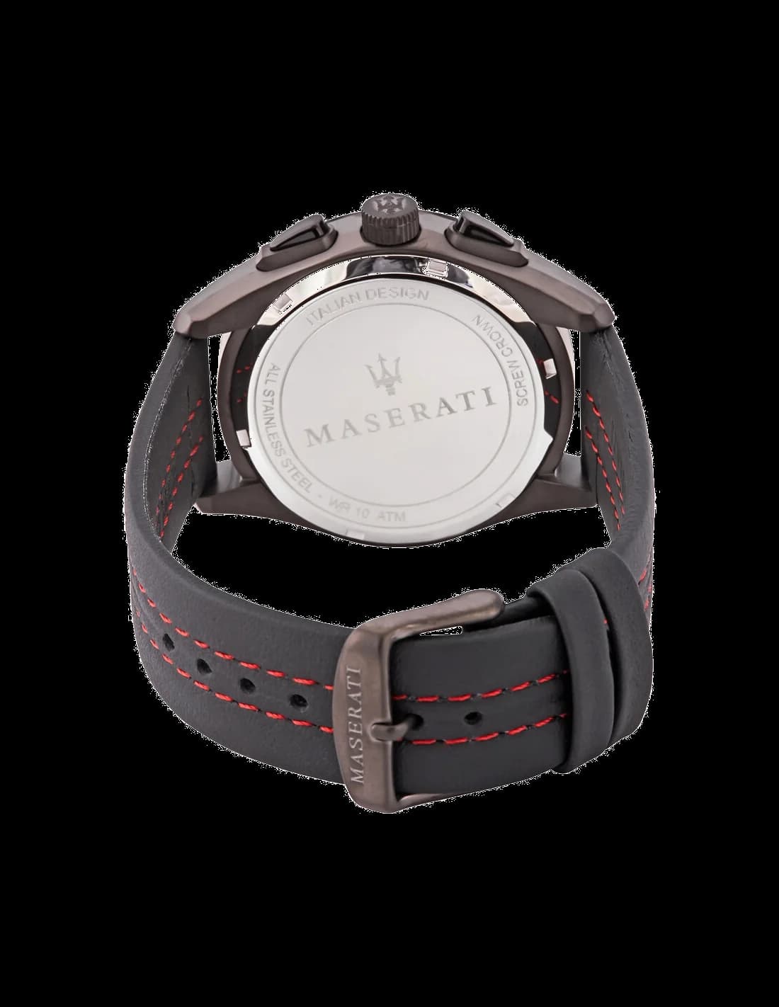 Boîtier Maserati R8871612023 en acier brossé 42mm, lunette fine tachymétrique, couronne cannelée et fond gravé