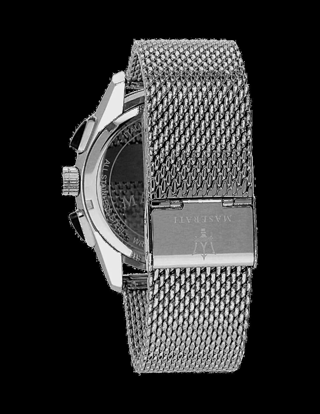 Cadran Maserati R8873612005 noir aux index bâtons appliqués, aiguilles luminescentes, date à 3h