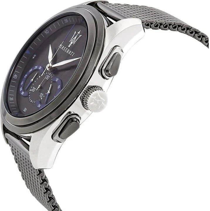 Boîtier Maserati R8873612006 en acier gunmétal de forme ronde avec lunette lisse et couronne crantée