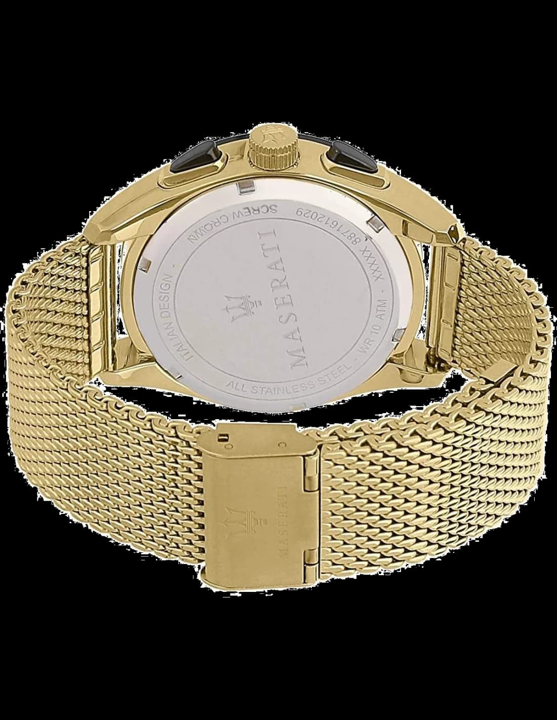 Bracelet Maserati R8873612010 en maille milanaise dorée, fermoir déployant, finition brillante et ajustable