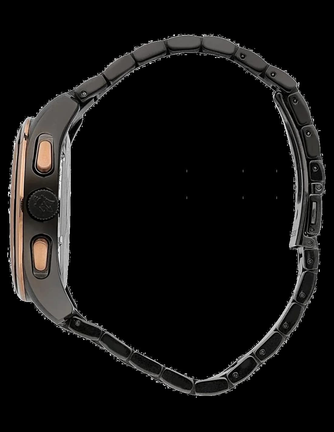 Bracelet Maserati R8873612016 en acier noir, maillons satinés, boucle déployante signée Maserati, finitions bicolores noir et or rose