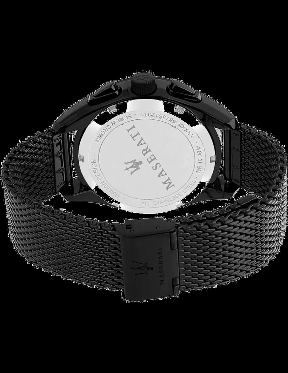 Bracelet Maserati R8873612031 en maille milanaise noire, finition satinée, boucle déployante ajustable