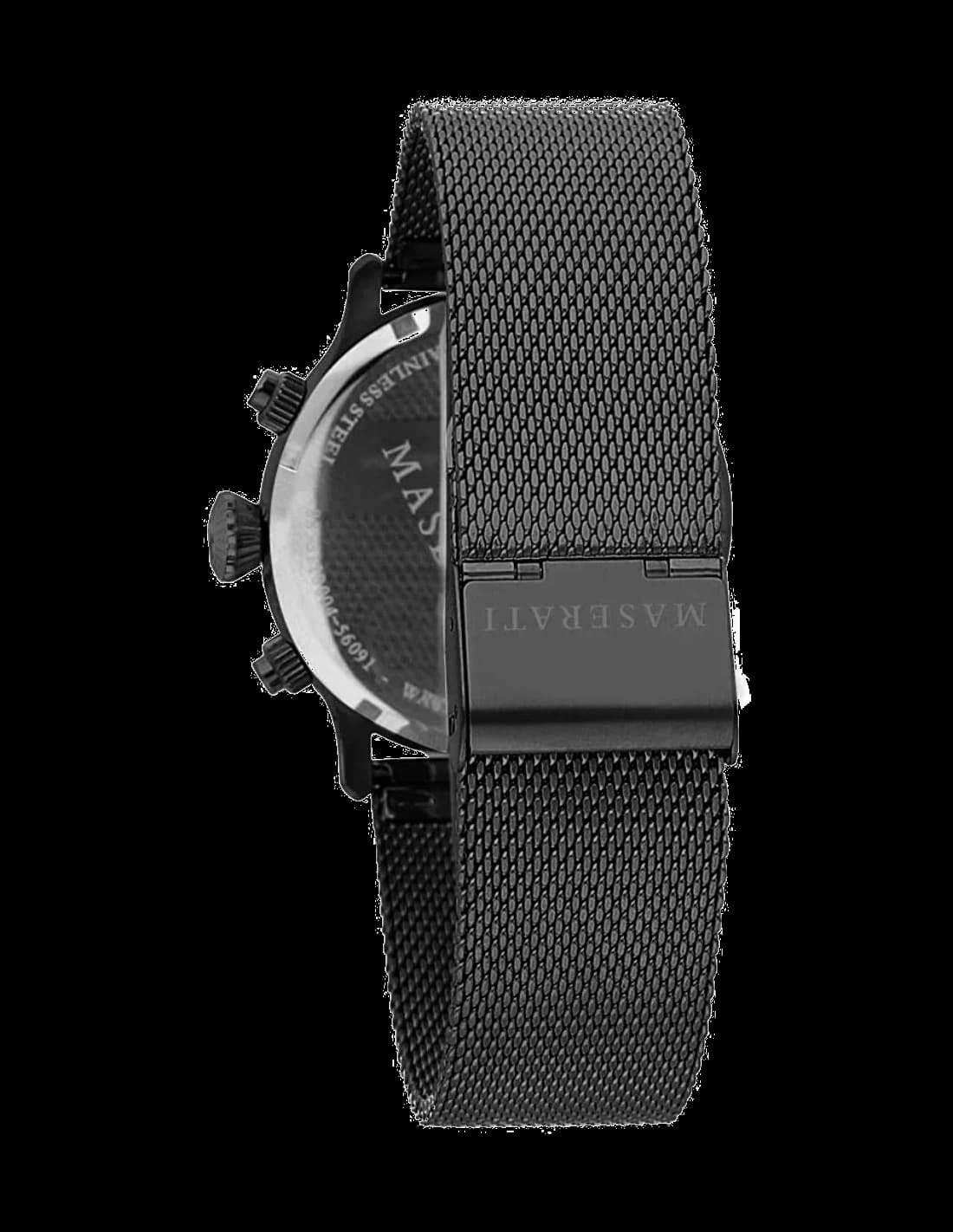 Bracelet Maserati R8873618006 milanaise noire en acier inoxydable, maillage fin, fermoir déployant double sécurité
