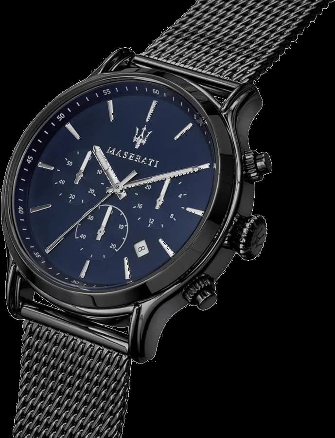 Cadran Maserati R8873618008 aux index appliqués et aiguilles dauphine, date à 3h