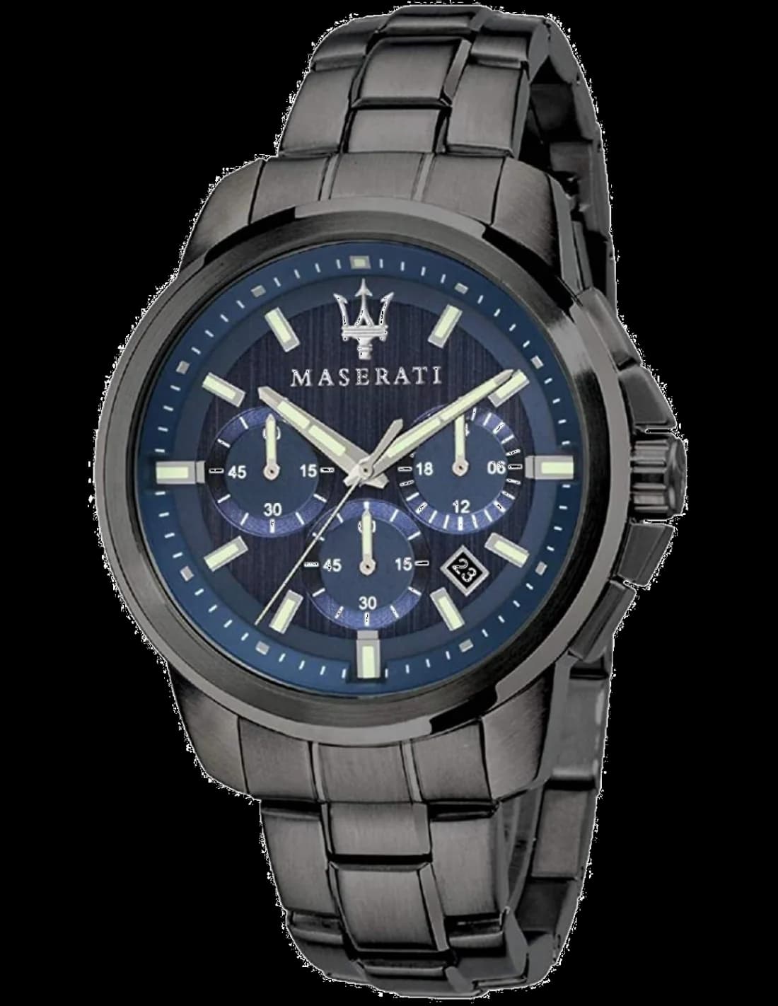 Montre Maserati R8873621005 au cadran noir élégant et aiguilles luminescentes sur fond soleillé